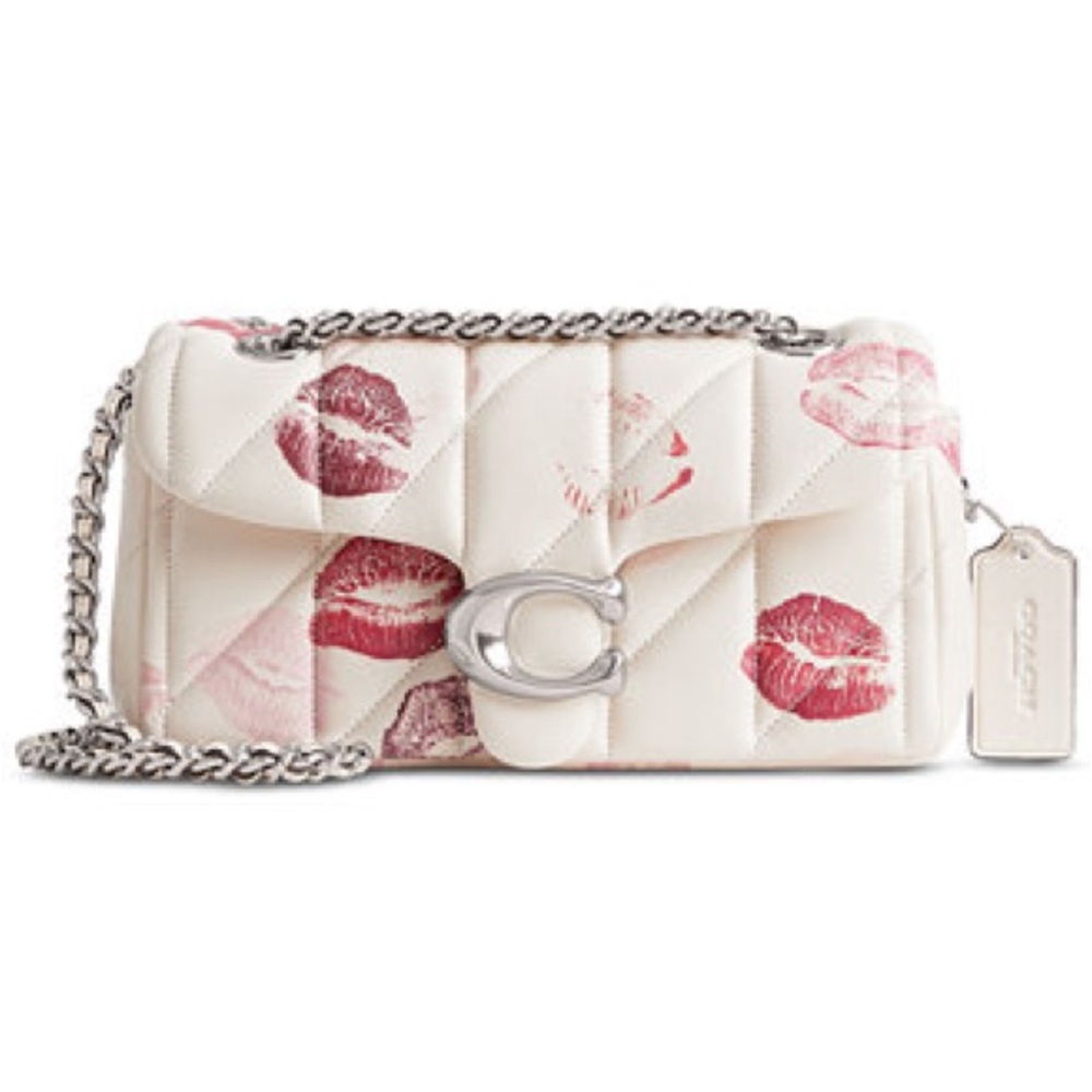 Coach White and Pink Kiss Print Quilted Shoulder Bag